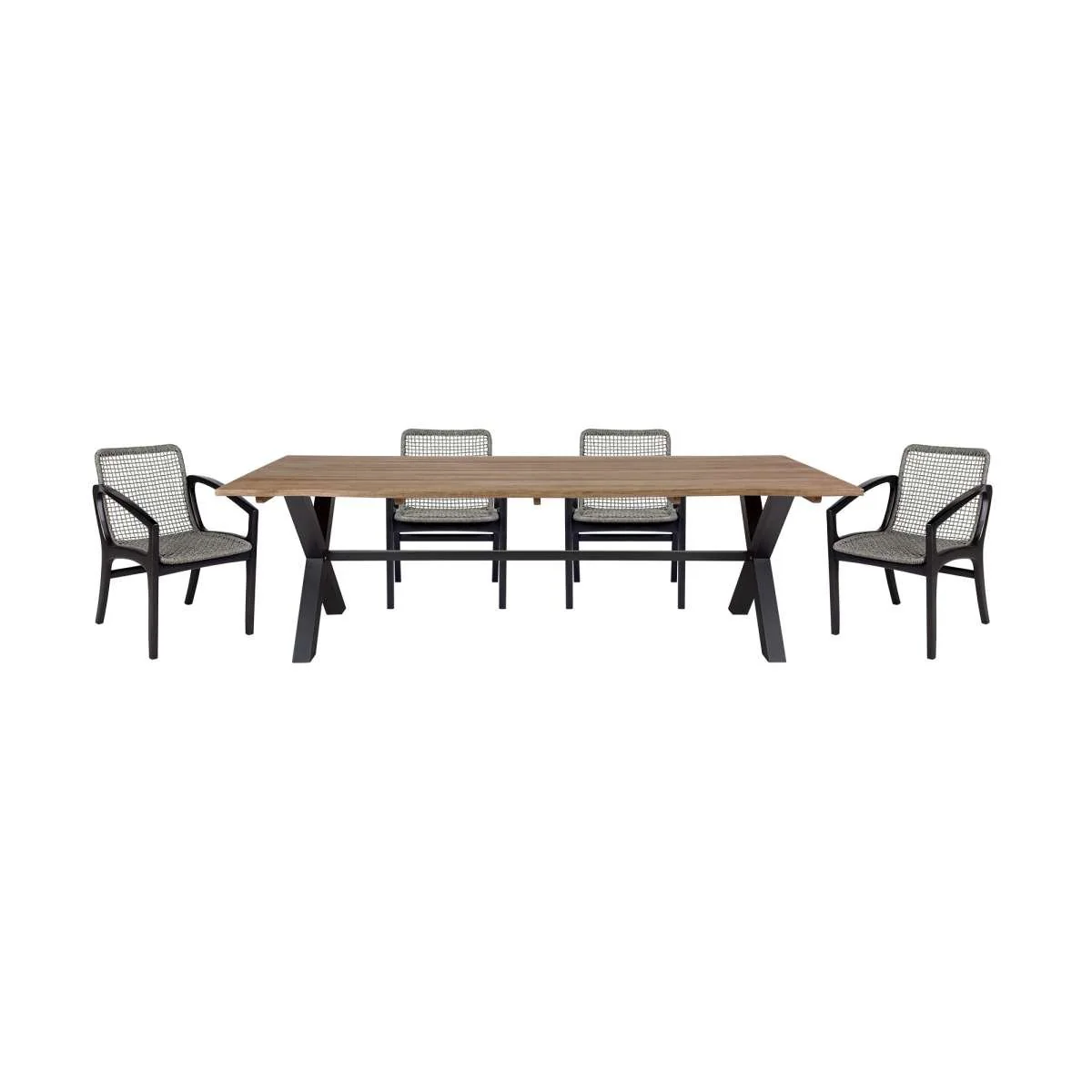 Glendora Beckham Outdoor Patio 5 Piece Live Edge Dining Set in Eucalyptus Wood and Gray Rope By Armen Living - Image 2