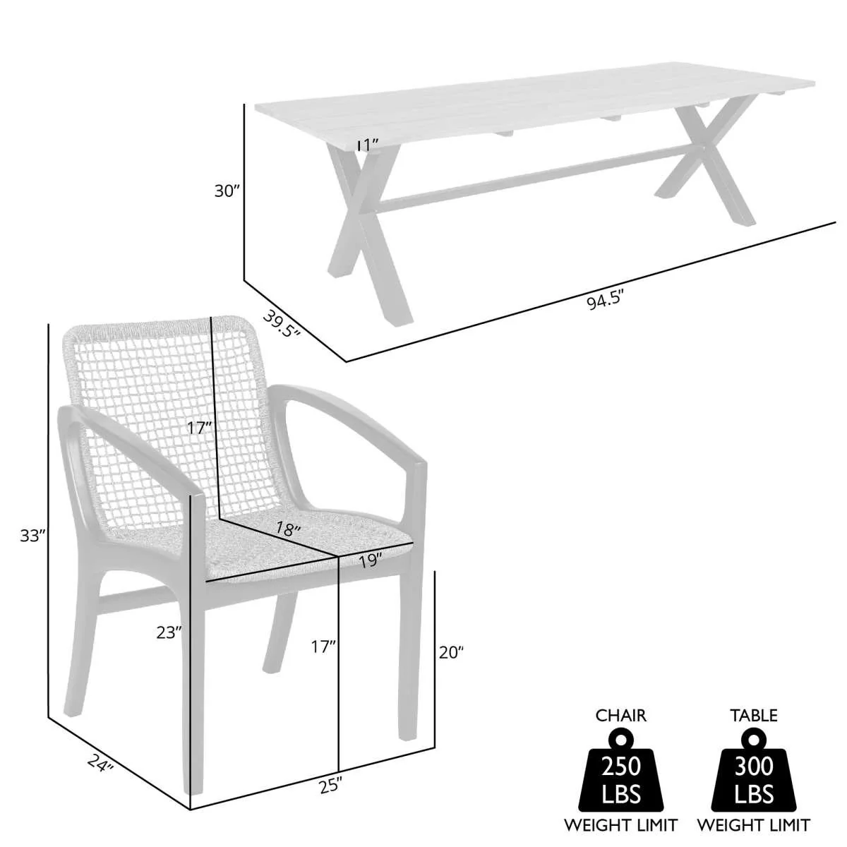 Glendora Beckham Outdoor Patio 5 Piece Live Edge Dining Set in Eucalyptus Wood and Gray Rope By Armen Living - Image 8