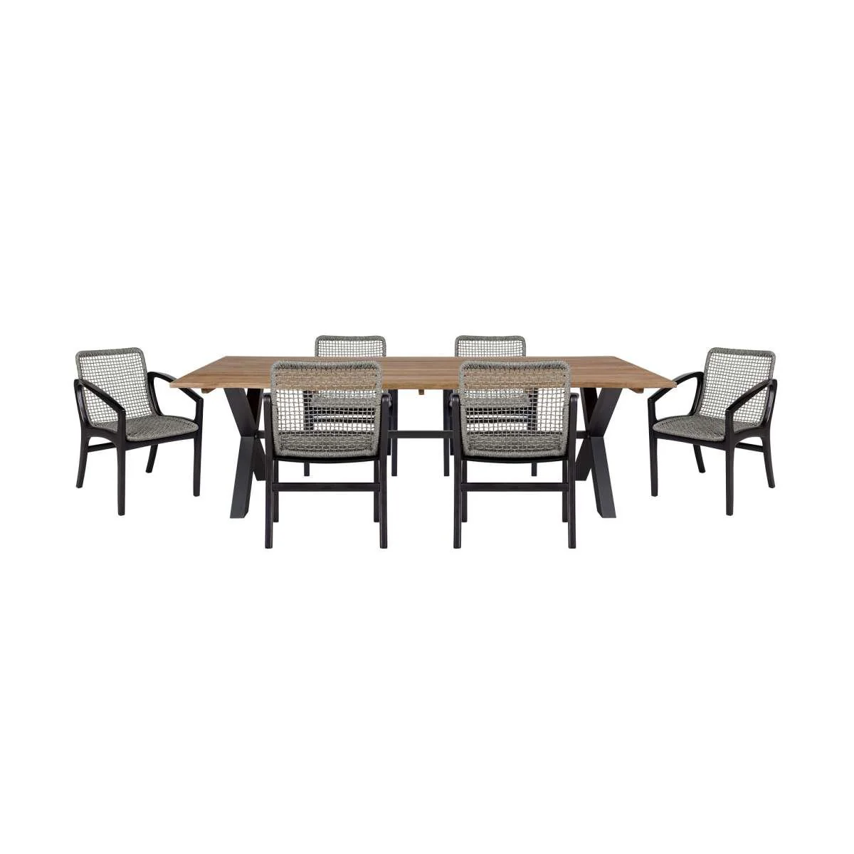 Glendora Beckham Outdoor Patio 7 Piece Live Edge Dining Set in Eucalyptus Wood and Gray Rope By Armen Living - Image 2