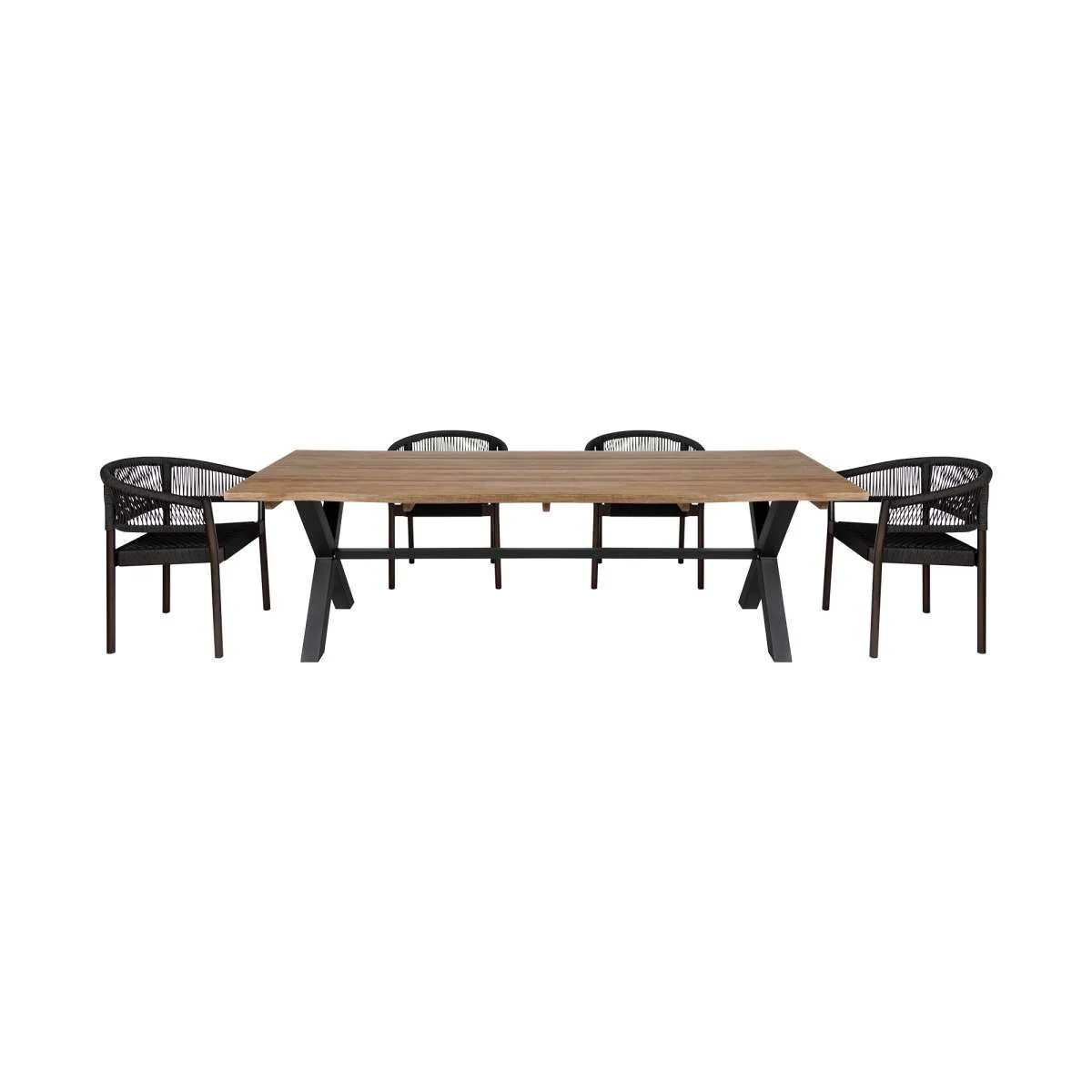 Glendora Doris Outdoor Patio 5 Piece Live Edge Dining Set in Eucalyptus Wood and Black Rope By Armen Living - Image 2