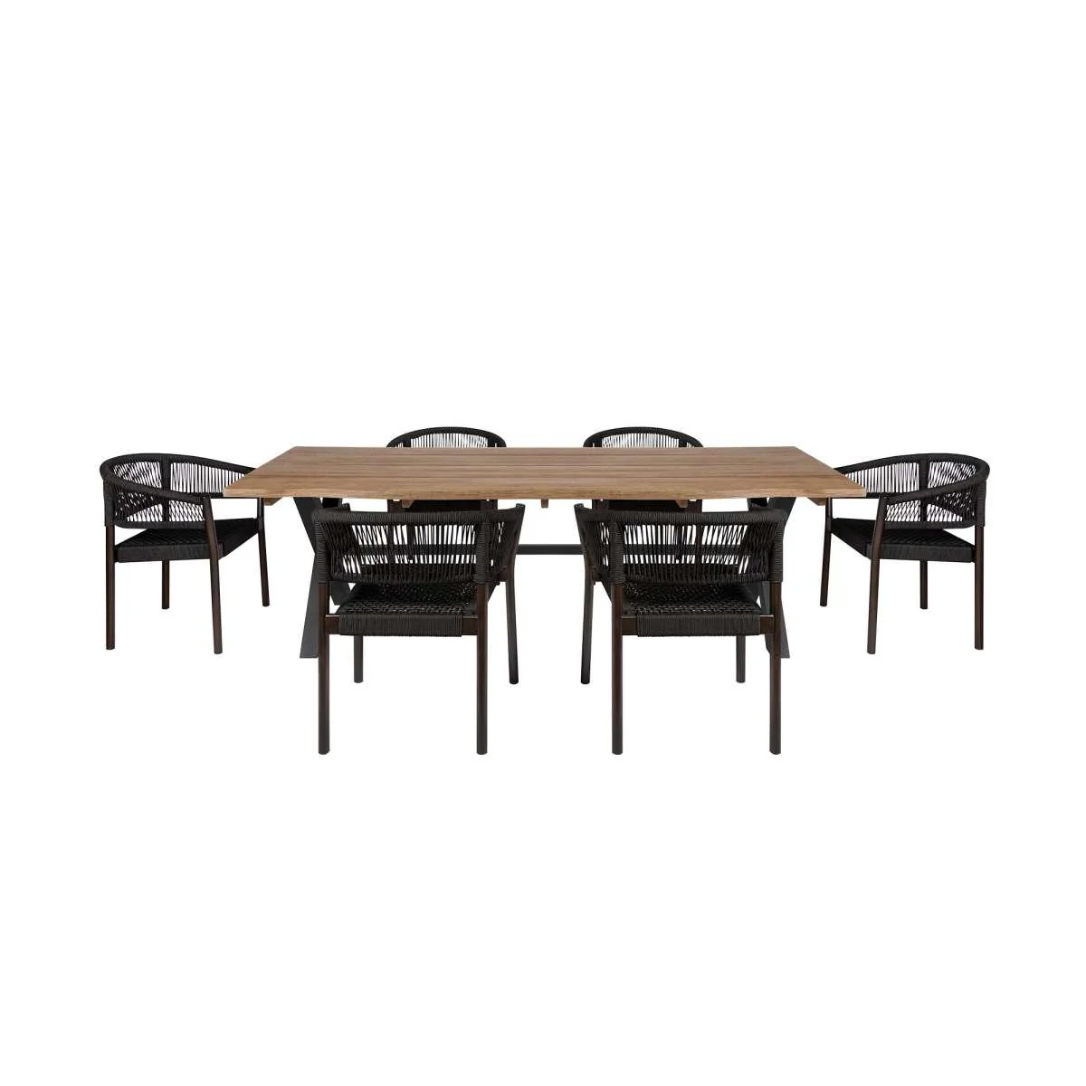 Glendora Doris Outdoor Patio 7 Piece Live Edge Dining Set in Eucalyptus Wood and Black Rope By Armen Living - Image 2
