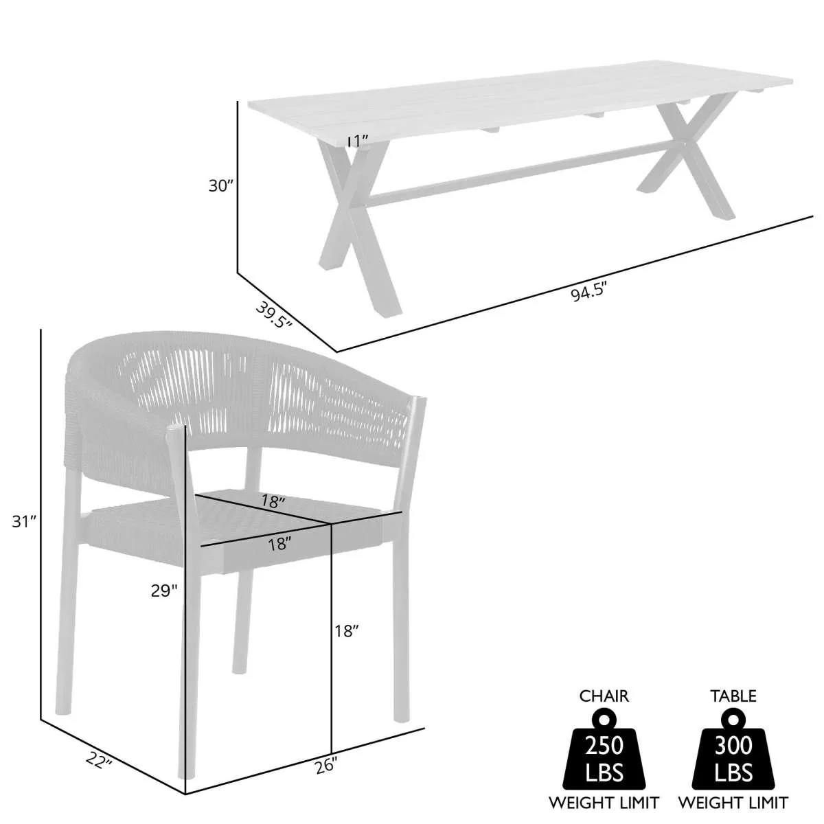 Glendora Doris Outdoor Patio 7 Piece Live Edge Dining Set in Eucalyptus Wood and Black Rope By Armen Living - Image 8