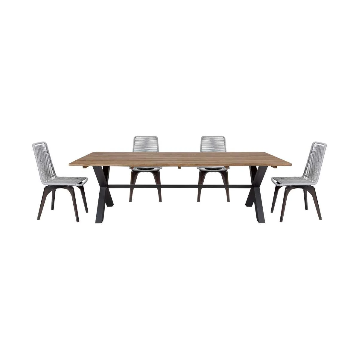 Glendora Island Outdoor Patio 5 Piece Live Edge Dining Set in Eucalyptus Wood and Silver Rope By Armen Living - Image 2