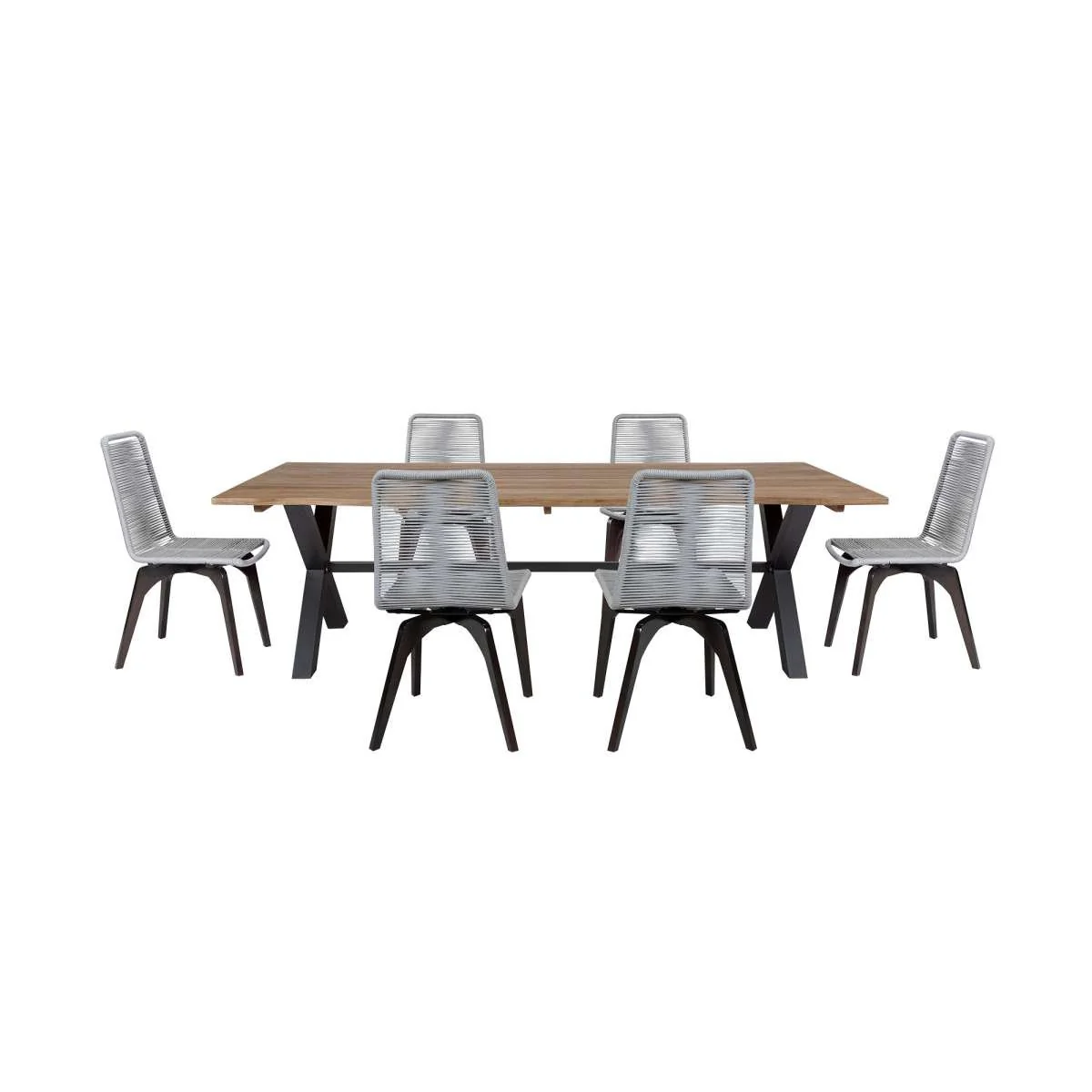 Glendora Island Outdoor Patio 7 Piece Live Edge Dining Set in Eucalyptus Wood and Silver Rope By Armen Living - Image 2