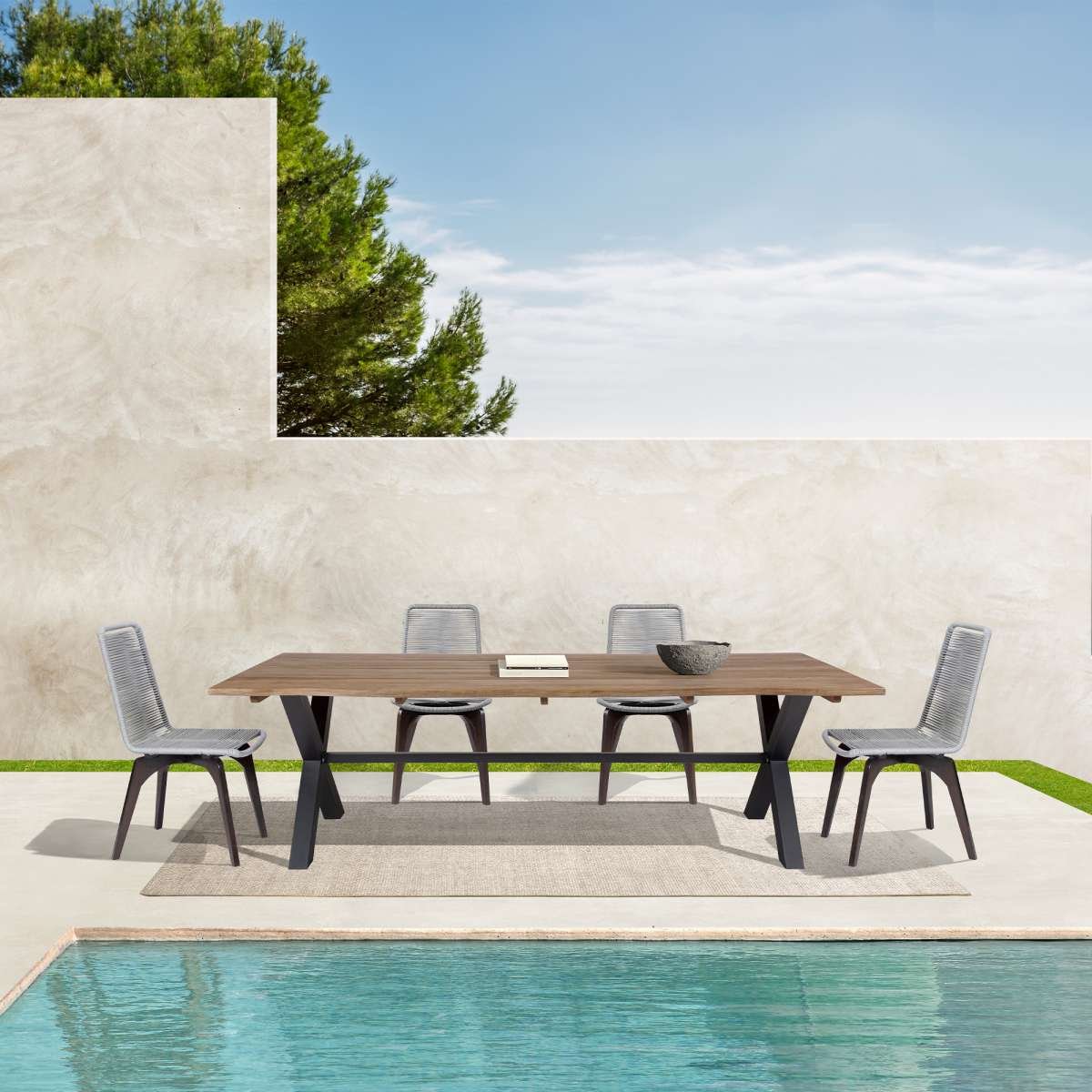Glendora Outdoor Patio Live Edge Dining Table in Eucalyptus Wood with Black Metal Base By Armen Living - Image 2
