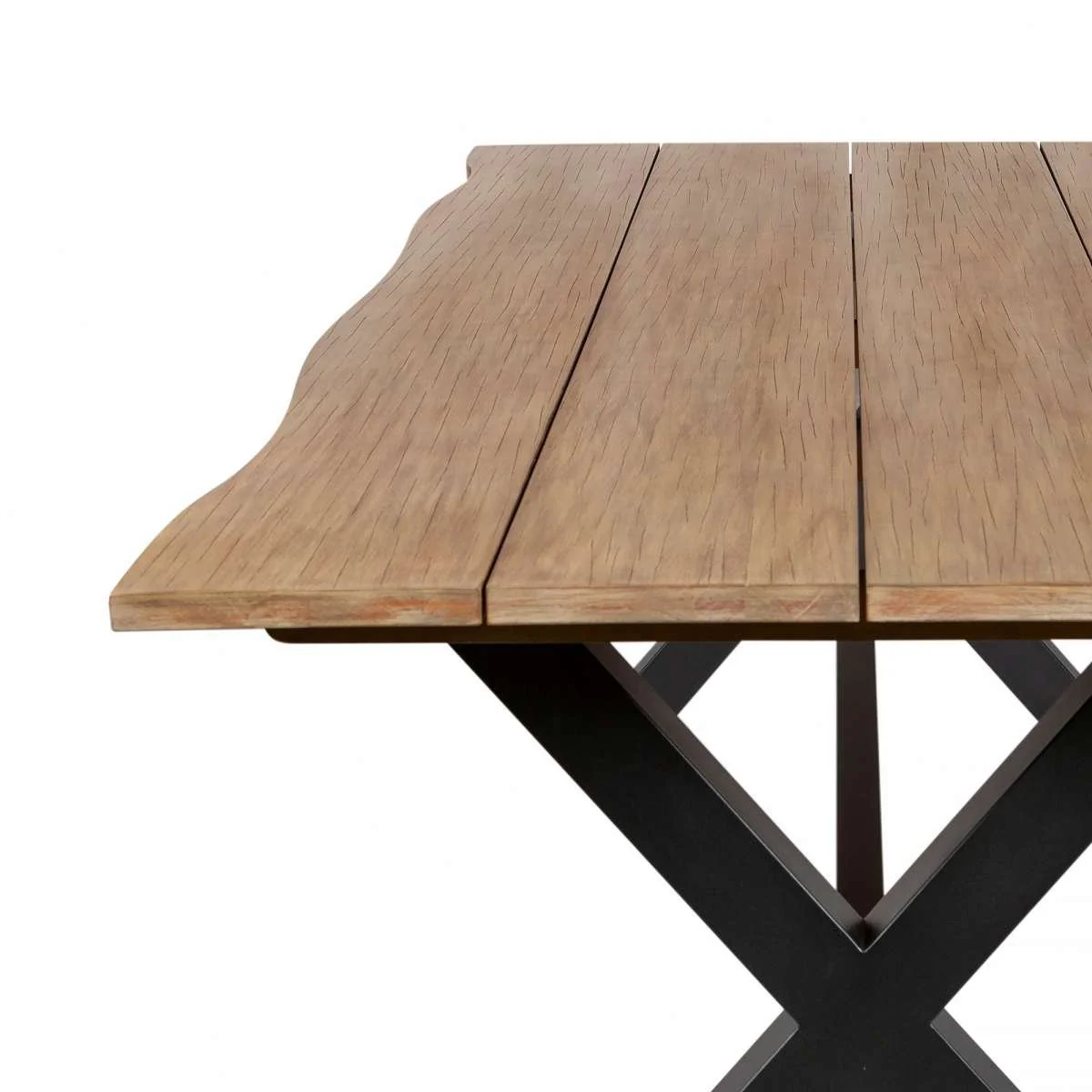 Glendora Outdoor Patio Live Edge Dining Table in Eucalyptus Wood with Black Metal Base By Armen Living - Image 5