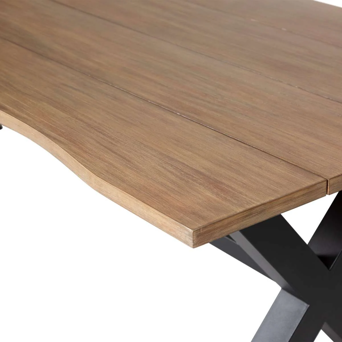 Glendora Outdoor Patio Live Edge Dining Table in Eucalyptus Wood with Black Metal Base By Armen Living - Image 6