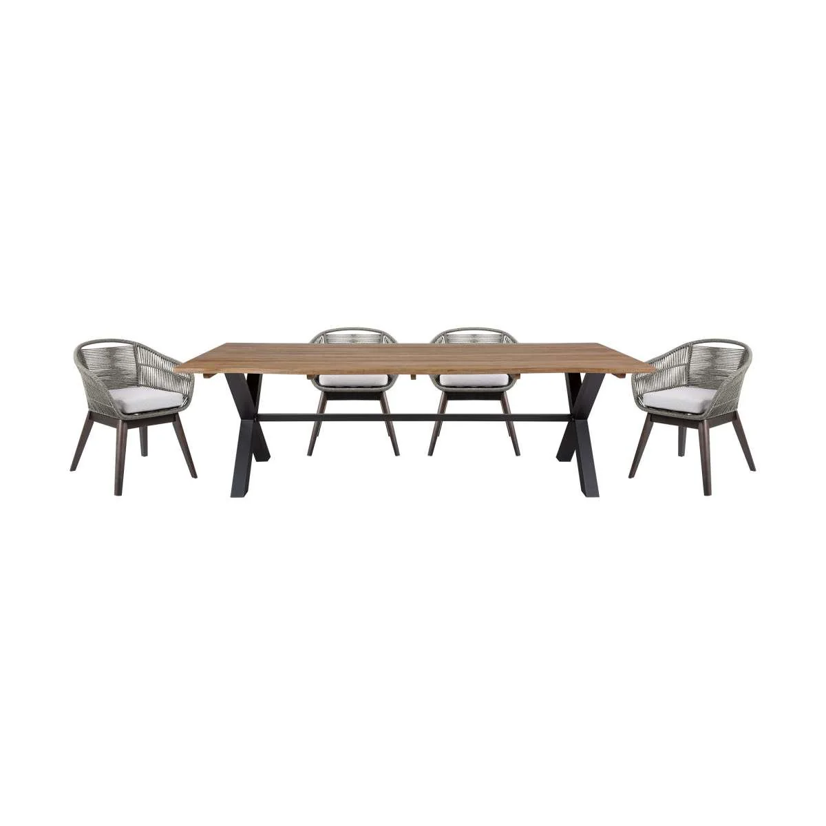 Glendora Tutti Frutti Outdoor Patio 5 Piece Live Edge Dining Set in Eucalyptus Wood Gray Rope and Cushions  By Armen Living - Image 2