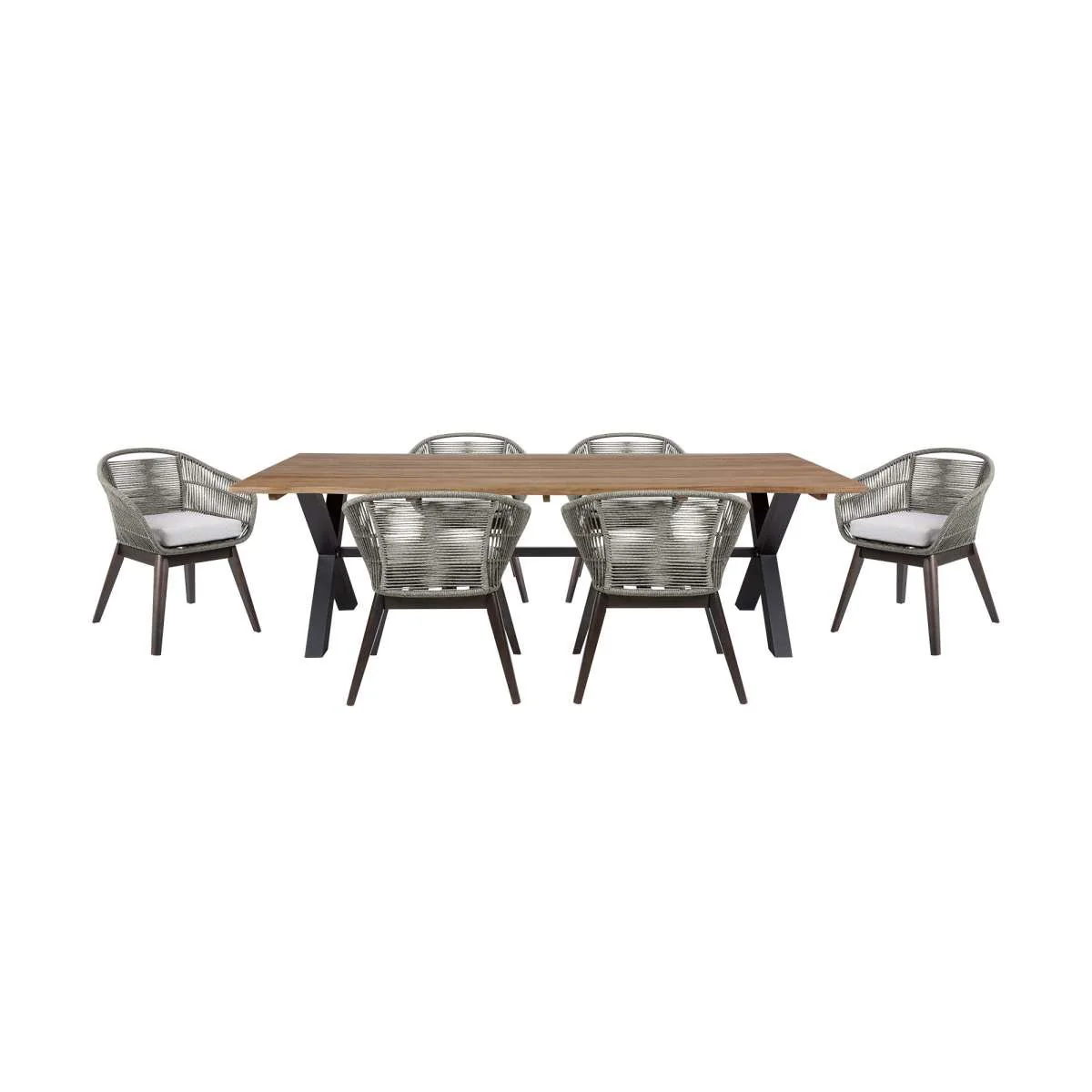 Glendora Tutti Frutti Outdoor Patio 7 Piece Live Edge Dining Set in Eucalyptus Wood Gray Rope and Cushions  By Armen Living - Image 2