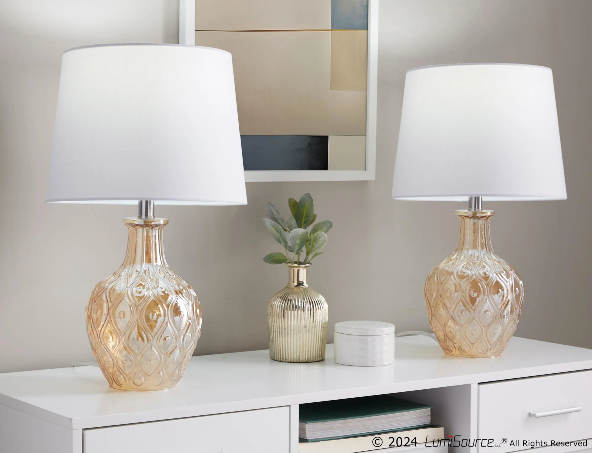 Gloria Round 20" Glass Accent Lamp - Set of 2 By LumiSource - GTG21-GLORIARN CRCHRW2 - Image 2