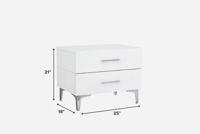 Gloss White Stainless Steel Nightstand By Homeroots - Image 2