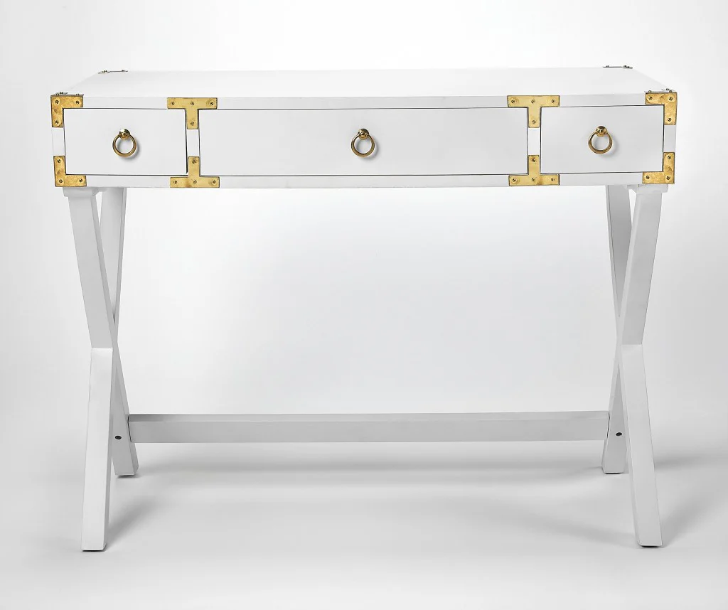 Glossy White Writing Desk By Homeroots - Image 2
