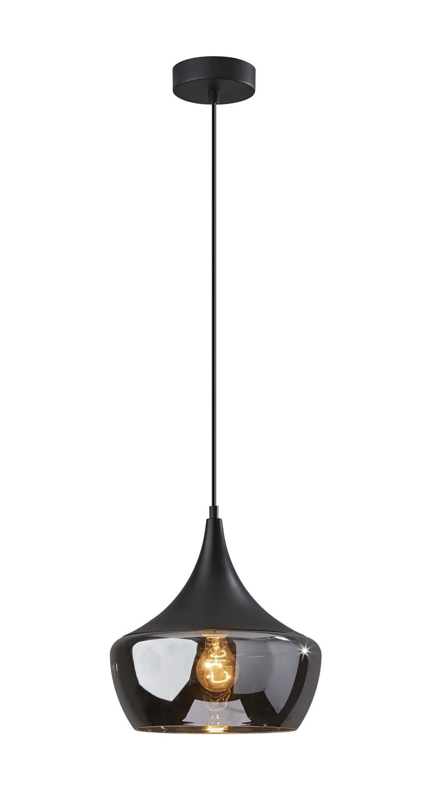 Gnome Smoked Glass Black Metal Pendant Lamp By Homeroots - Image 2