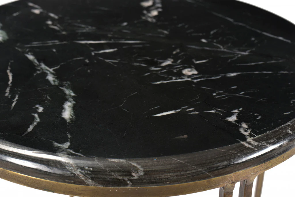 Gold And Black Marble And Iron Round End Table By Homeroots - Image 5