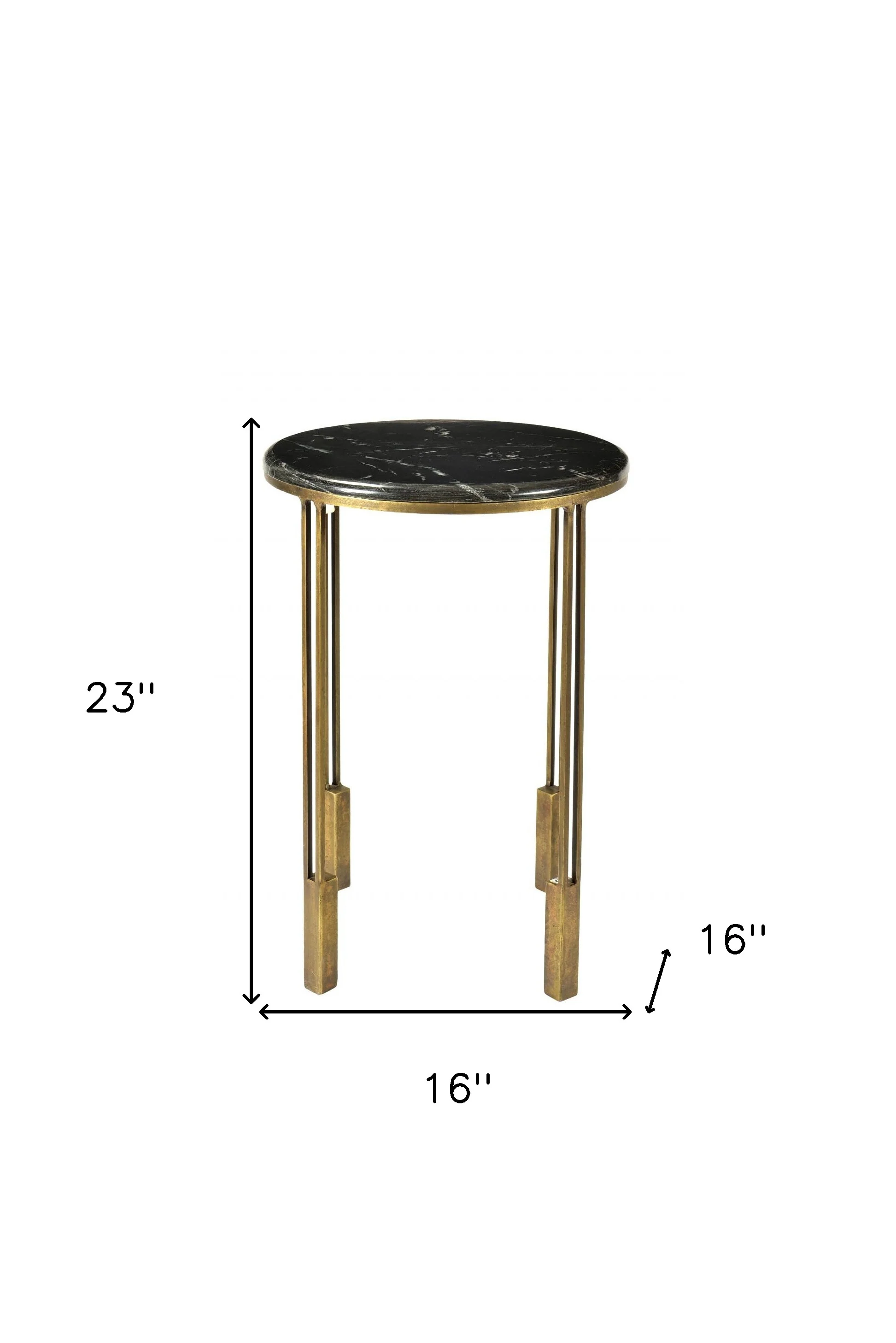 Gold And Black Marble And Iron Round End Table By Homeroots - Image 6