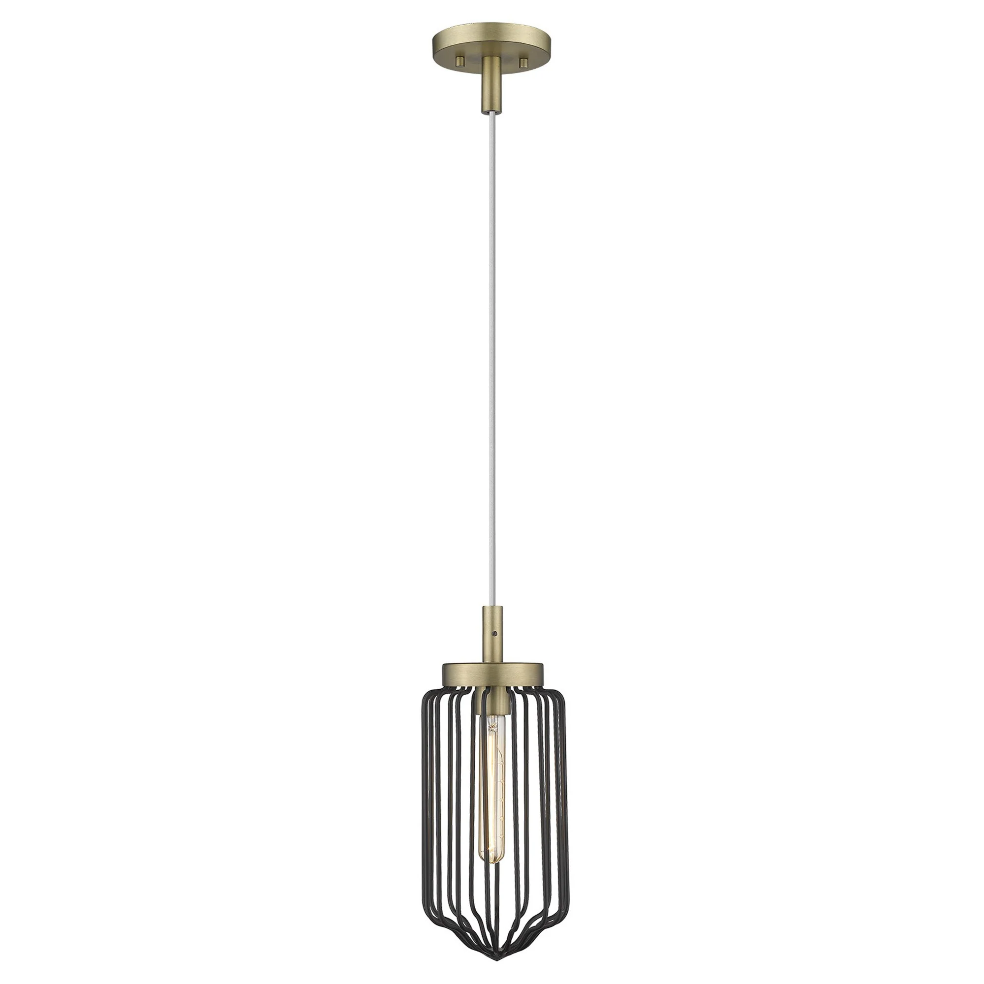 Gold and Black Metal Cage Pendant Hanging Light By Homeroots - Image 4
