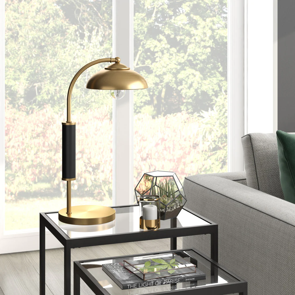 Gold and Black Metal Desk Table Lamp With Gold Dome Shade By Homeroots - Image 6