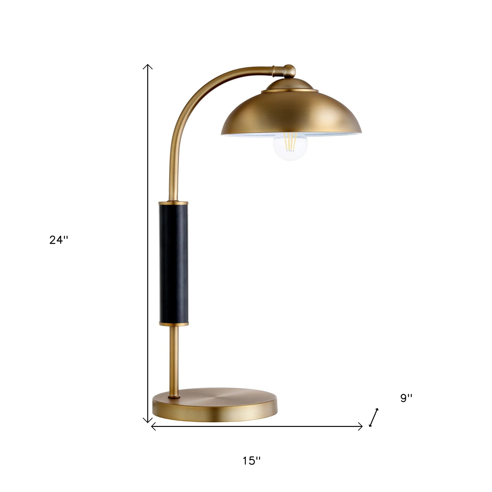 Gold and Black Metal Desk Table Lamp With Gold Dome Shade By Homeroots - Image 8