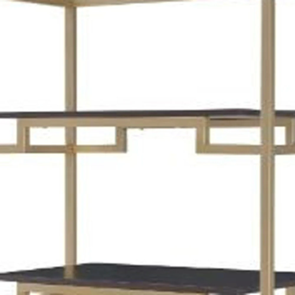 Gold and Black Metal Four Tier Etagere Bookcase with a Drawer By Homeroots - Image 2