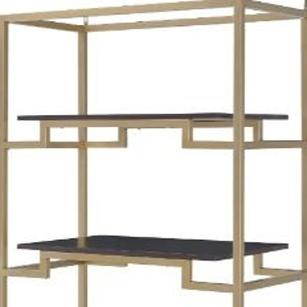 Gold and Black Metal Four Tier Etagere Bookcase with a Drawer By Homeroots - Image 3
