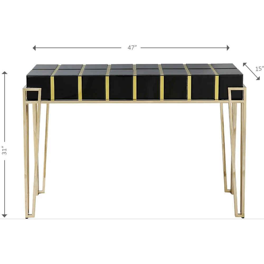 Gold and Black Sqaured Console Table By Homeroots - Image 2