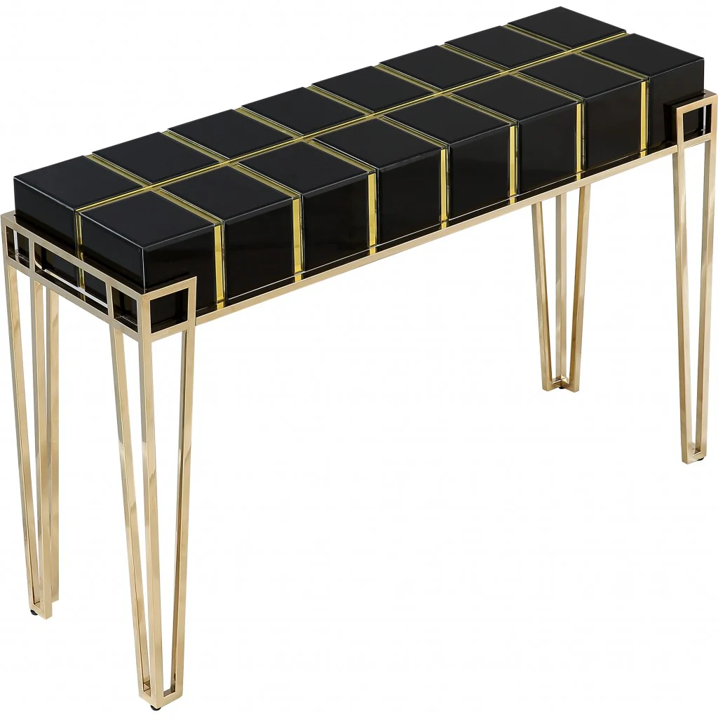 Gold and Black Sqaured Console Table By Homeroots - Image 4