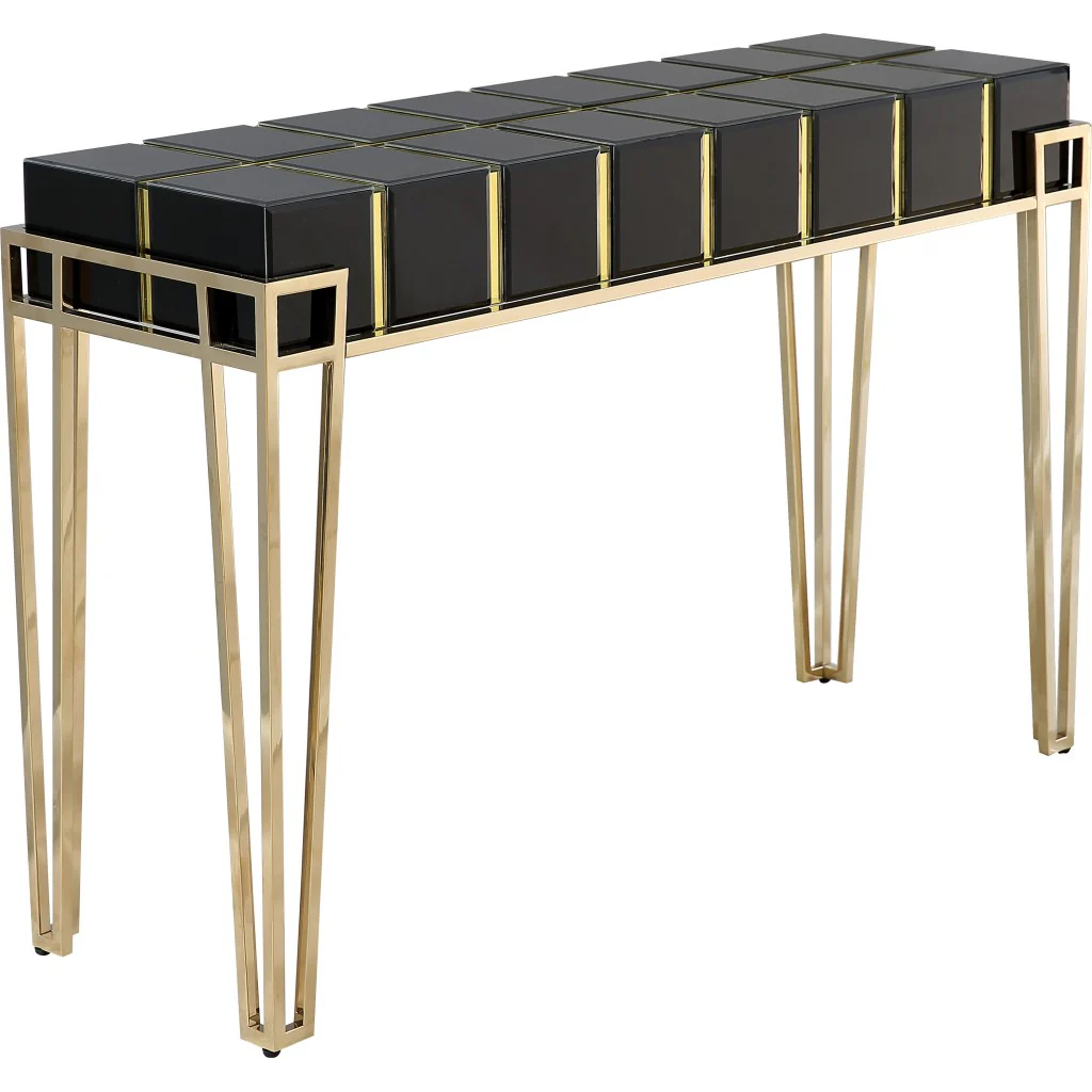 Gold and Black Sqaured Console Table By Homeroots - Image 5