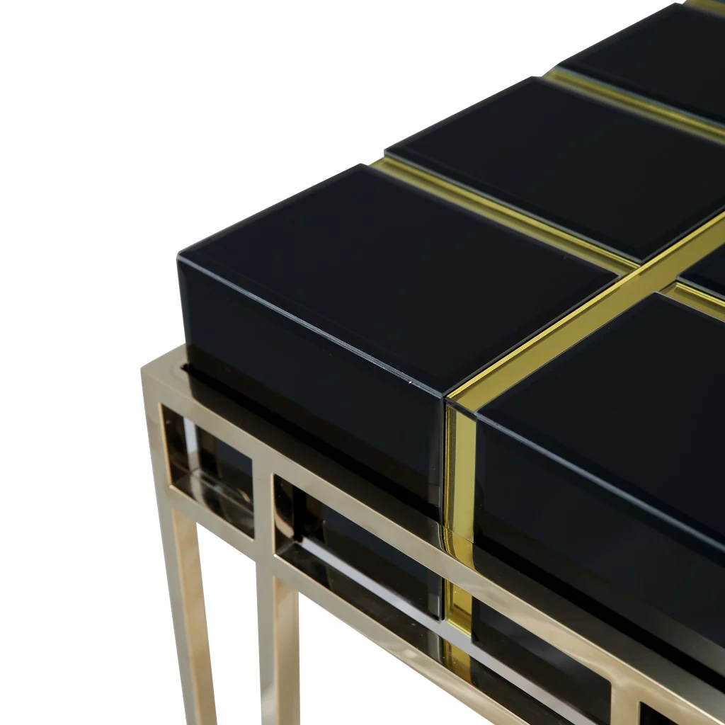 Gold and Black Sqaured Console Table By Homeroots - Image 7