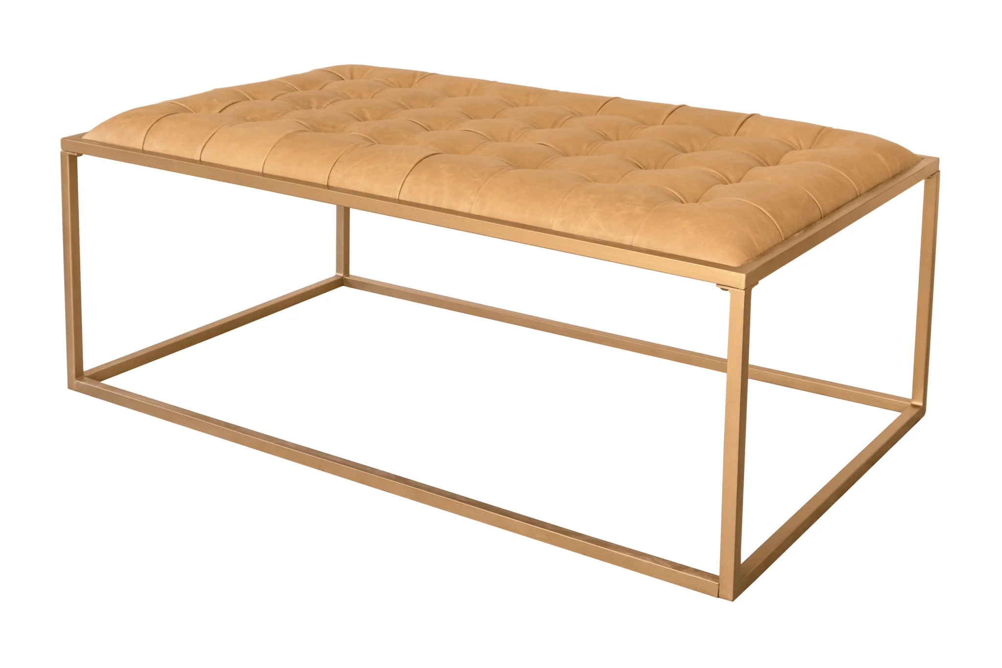 Gold And Brown Leather Rectangular Coffee Table By Homeroots - Image 2
