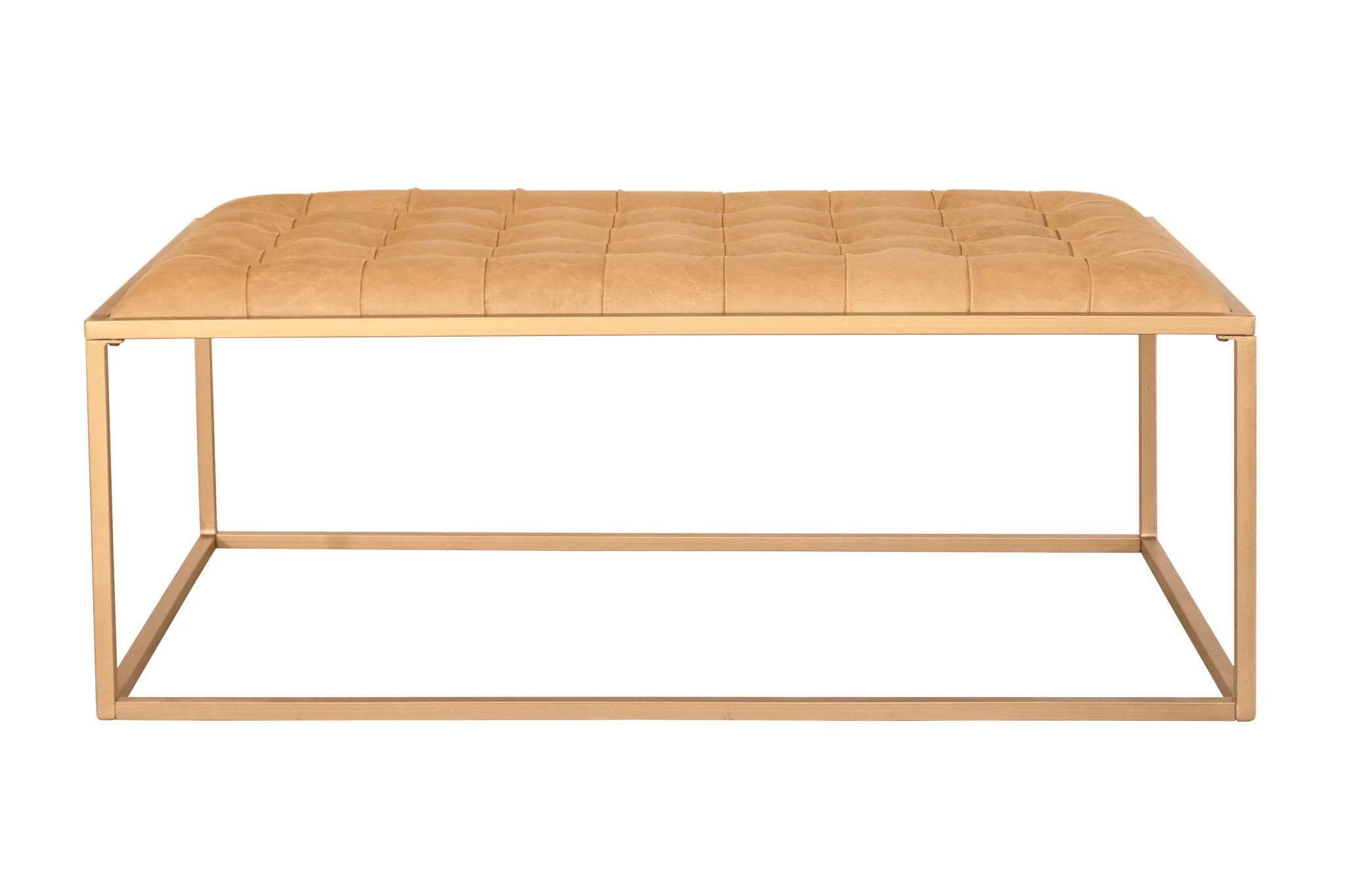 Gold And Brown Leather Rectangular Coffee Table By Homeroots - Image 3