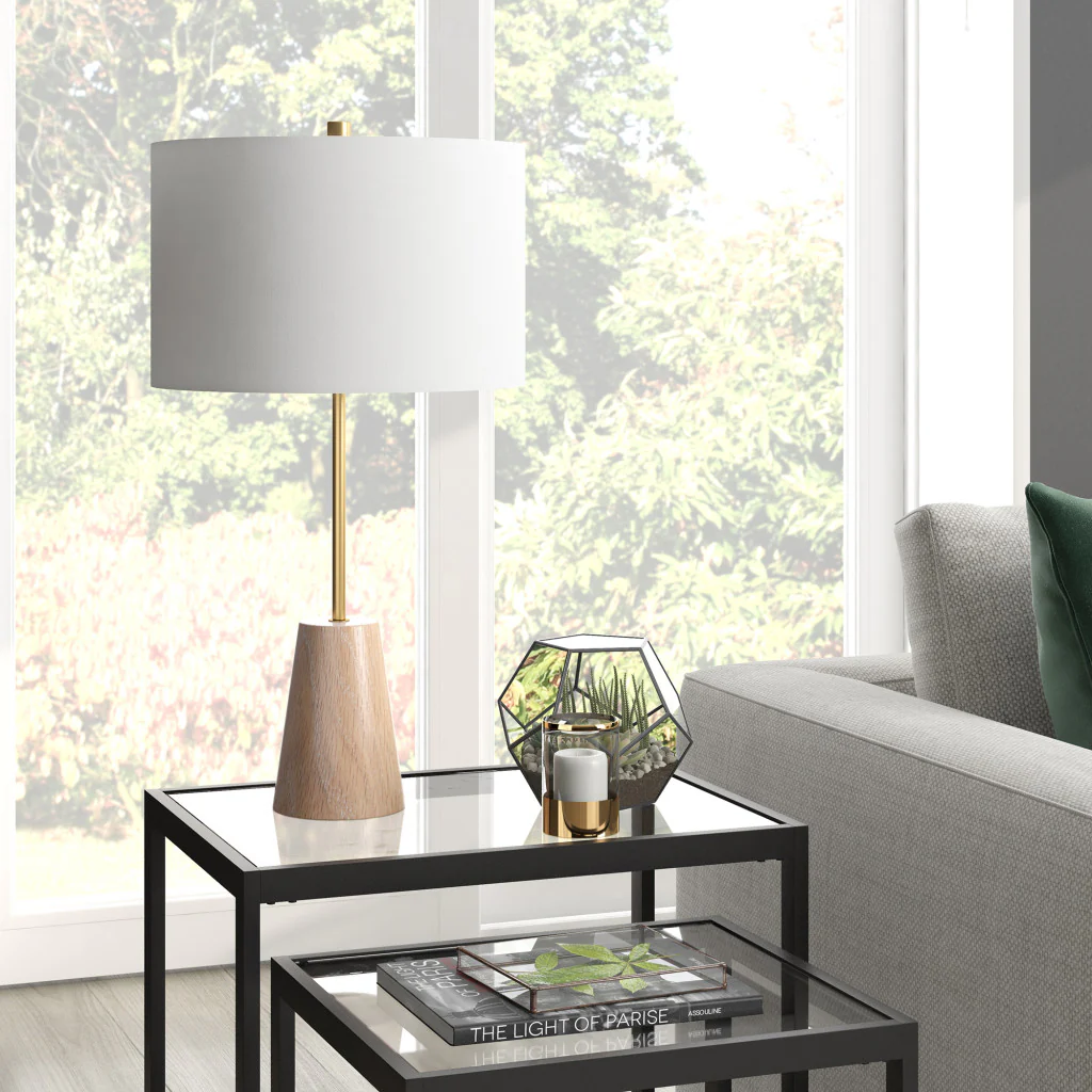 Gold and Brown Metal Table Lamp With White Drum Shade By Homeroots - Image 7
