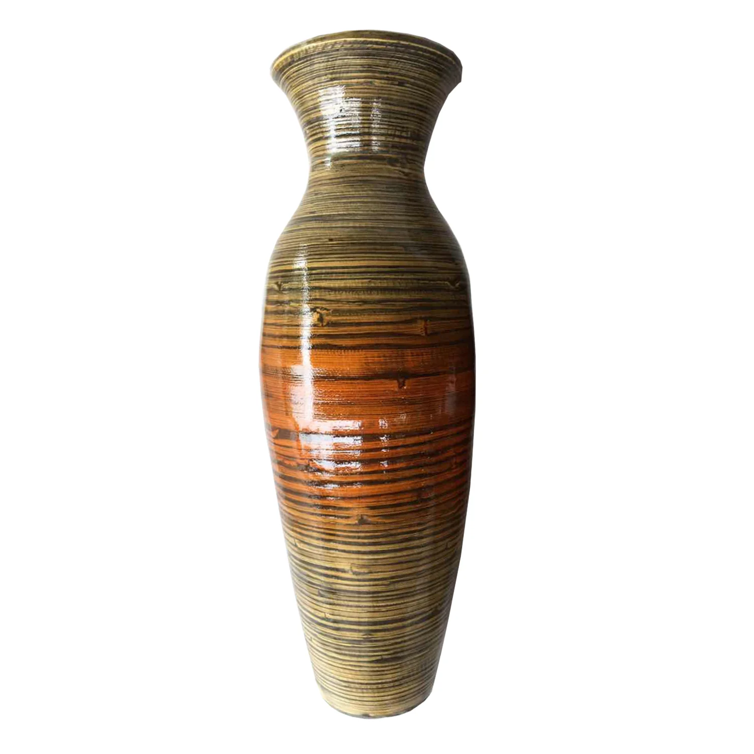 Gold and Brown Striped Urn Bamboo Floor Vase By Homeroots - Image 2