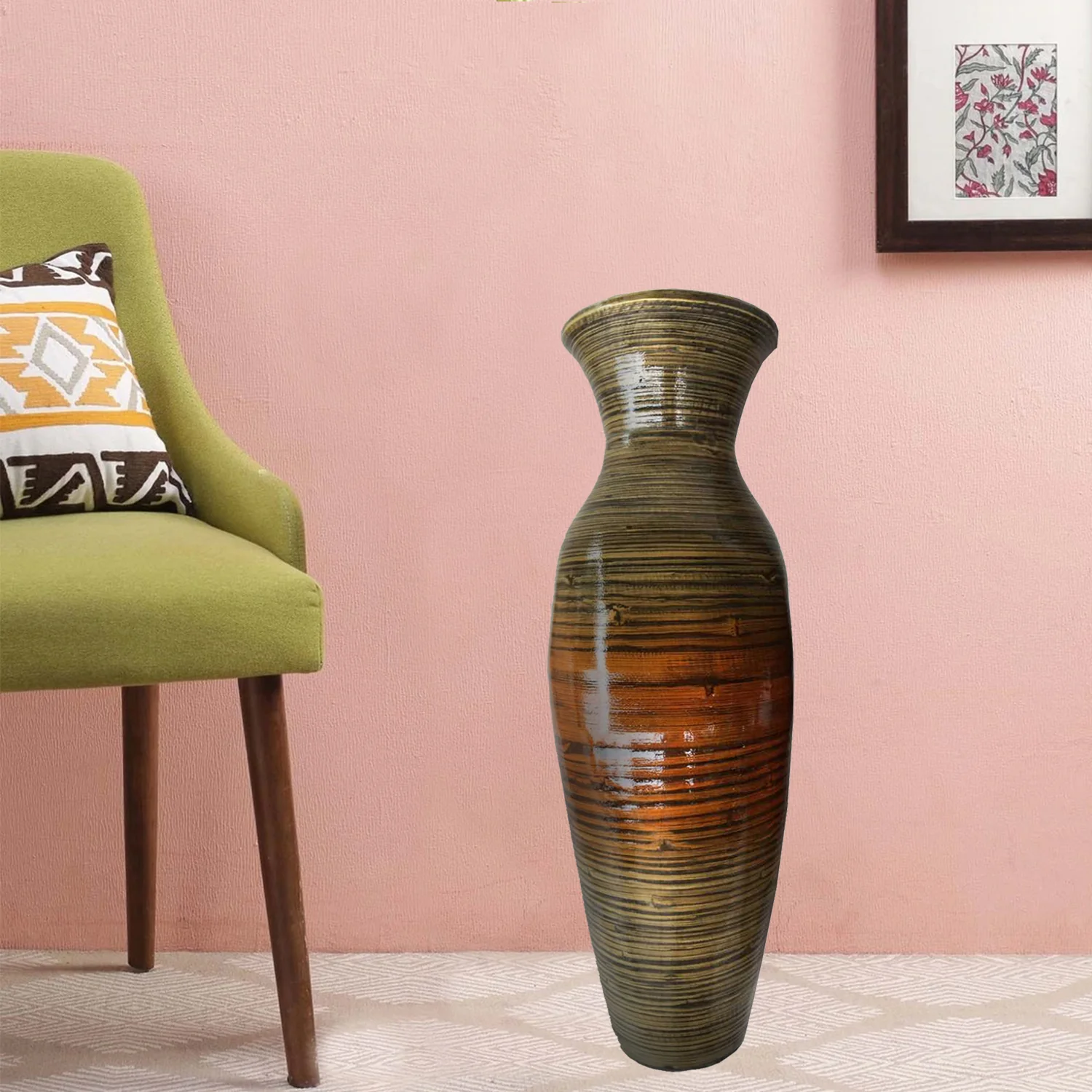 Gold and Brown Striped Urn Bamboo Floor Vase By Homeroots - Image 4