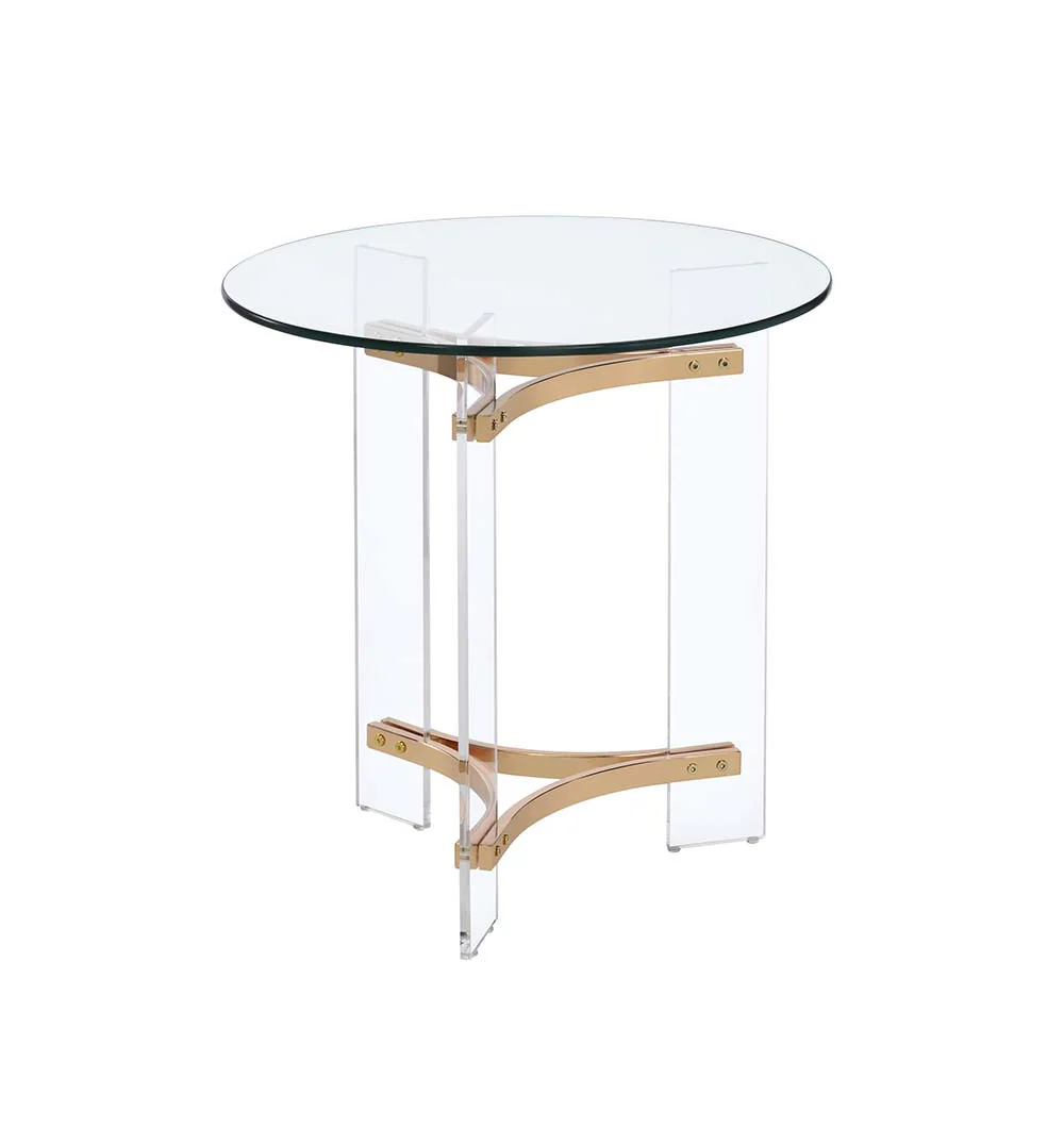 Gold And Clear Glass And Metal Round End Table By Homeroots - Image 2