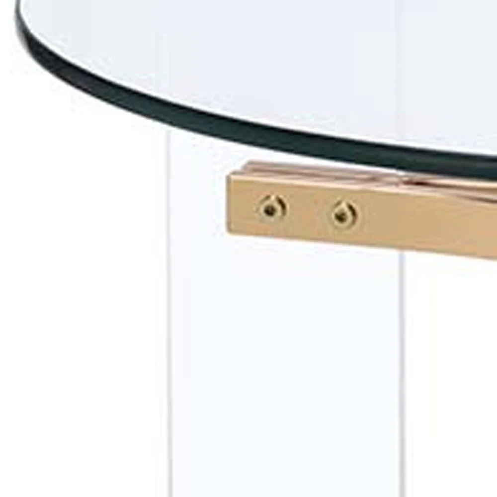 Gold And Clear Glass And Metal Round End Table By Homeroots - Image 3