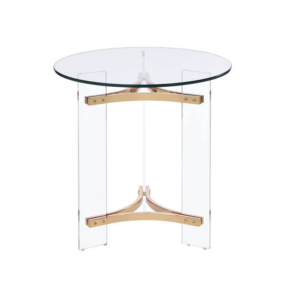 Gold And Clear Glass And Metal Round End Table By Homeroots - Image 6