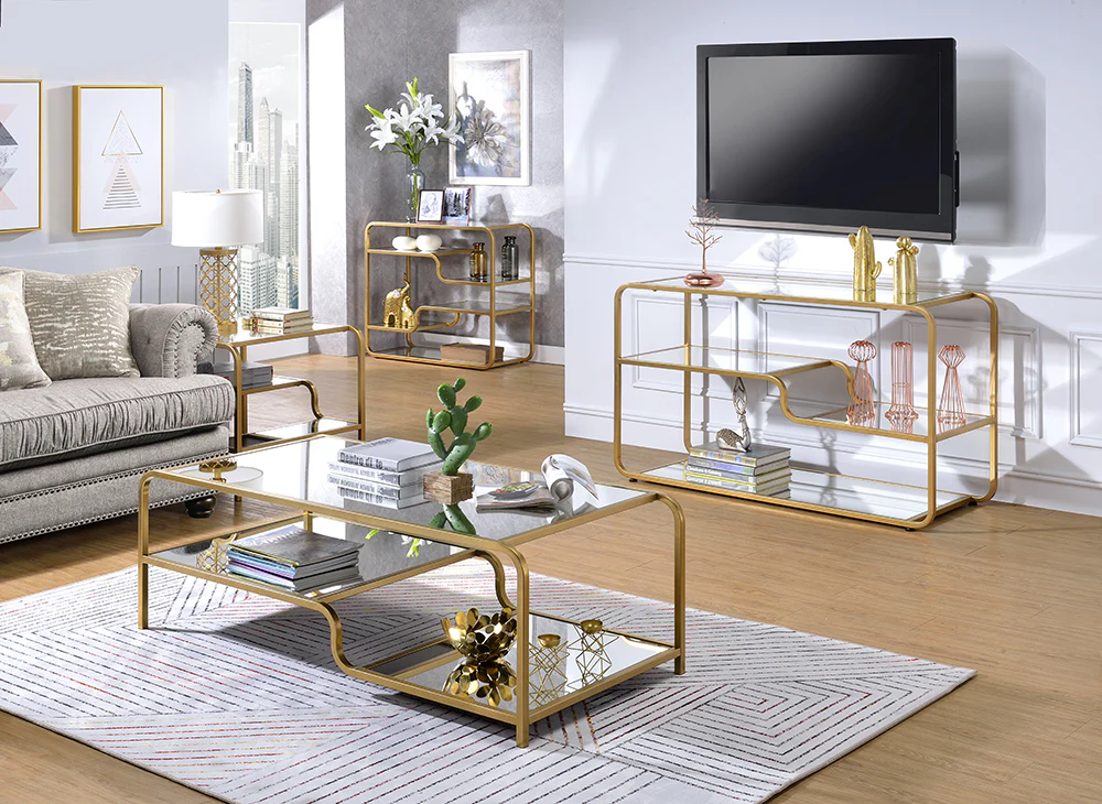 Gold And Clear Glass Metal Coffee Table By Homeroots - Image 5
