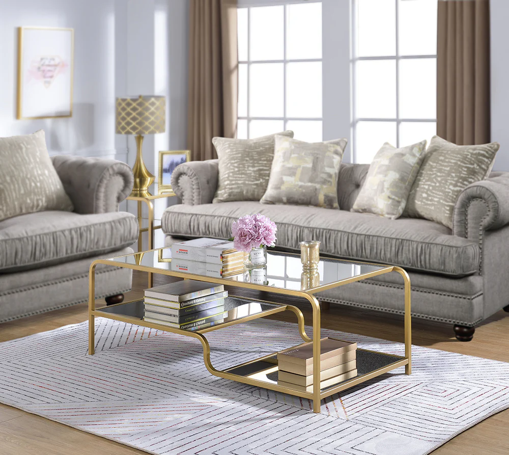 Gold And Clear Glass Metal Coffee Table By Homeroots - Image 6