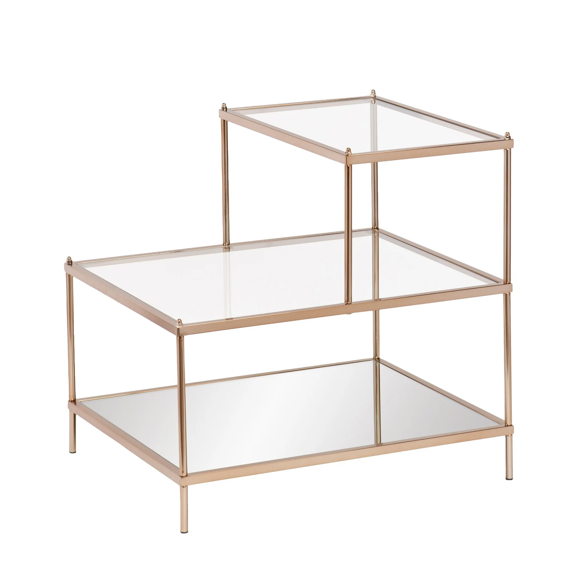 Gold And Clear Glass Tiered Rectangular End Table By Homeroots - Image 2