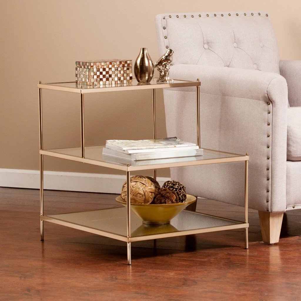Gold And Clear Glass Tiered Rectangular End Table By Homeroots - Image 4