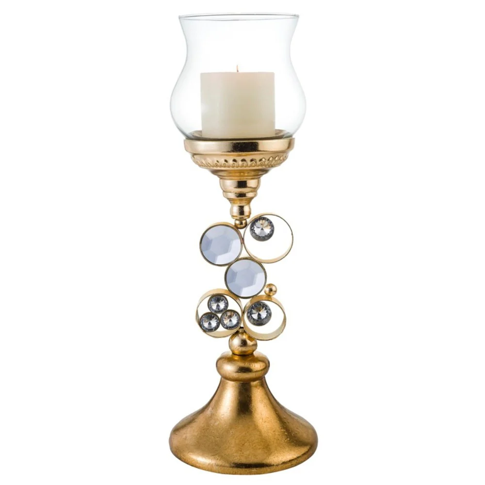 Gold and Faux Crystal Bling Tabletop Hurricane Candle Holder By Homeroots - Image 2