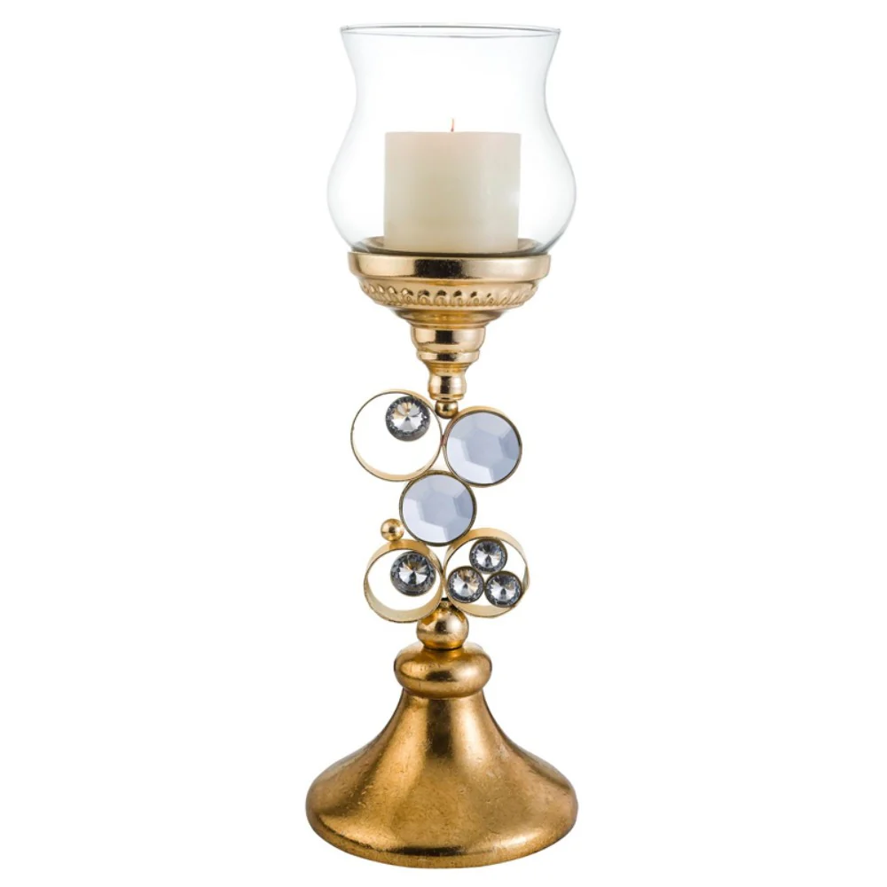 Gold and Faux Crystal Bling Tabletop Hurricane Candle Holder By Homeroots - Image 3
