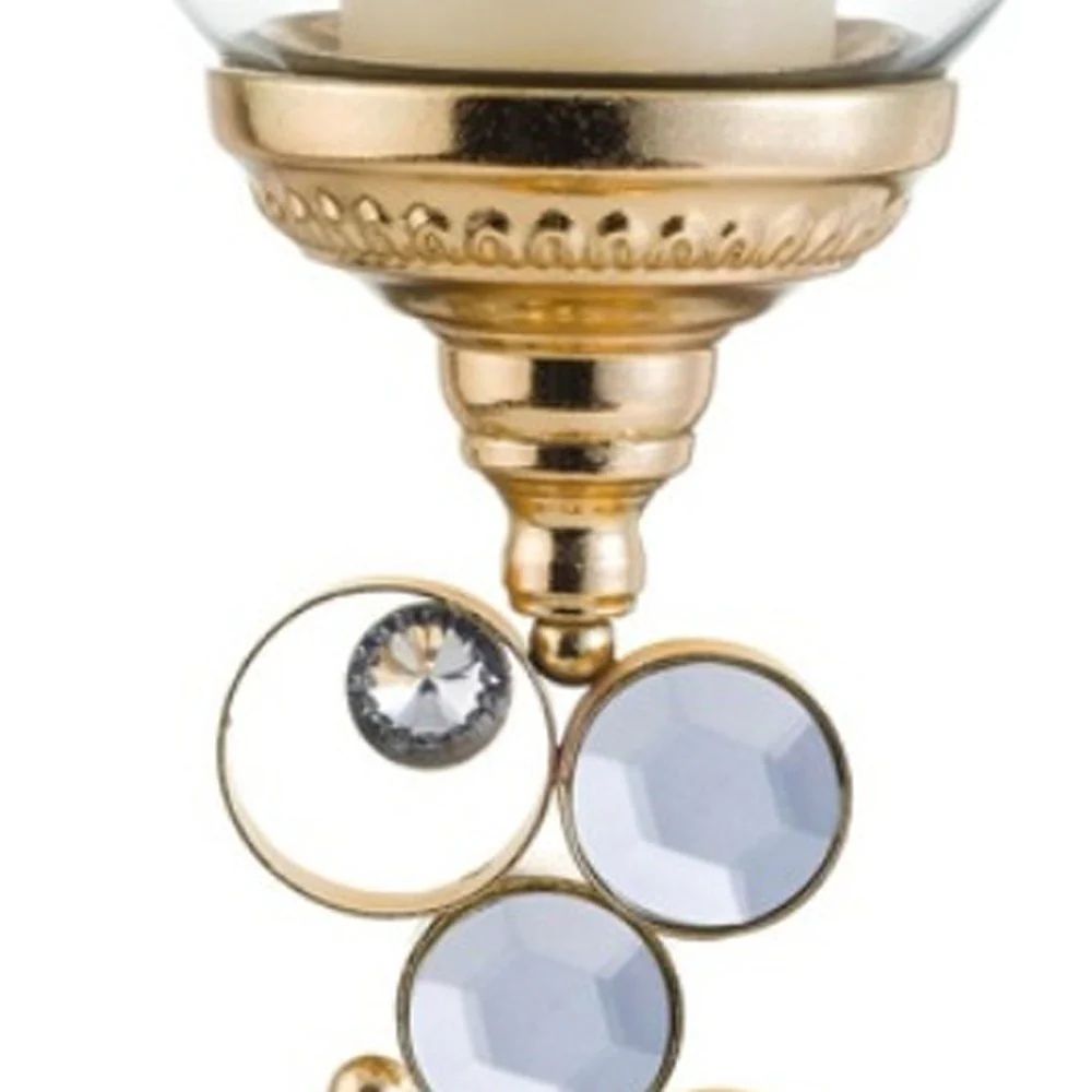 Gold and Faux Crystal Bling Tabletop Hurricane Candle Holder By Homeroots - Image 4