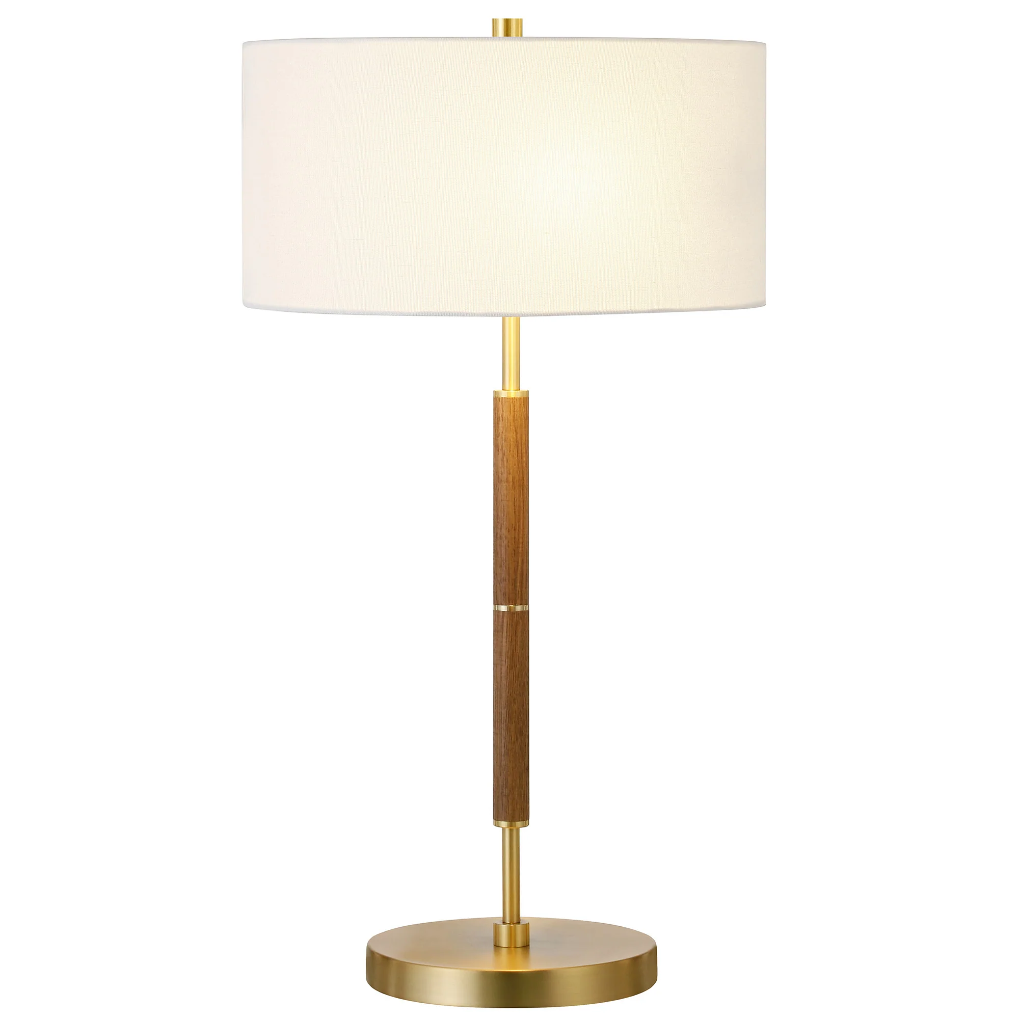 Gold and Oak Metal Two Light Table Lamp With White Drum Shade By Homeroots - Image 3