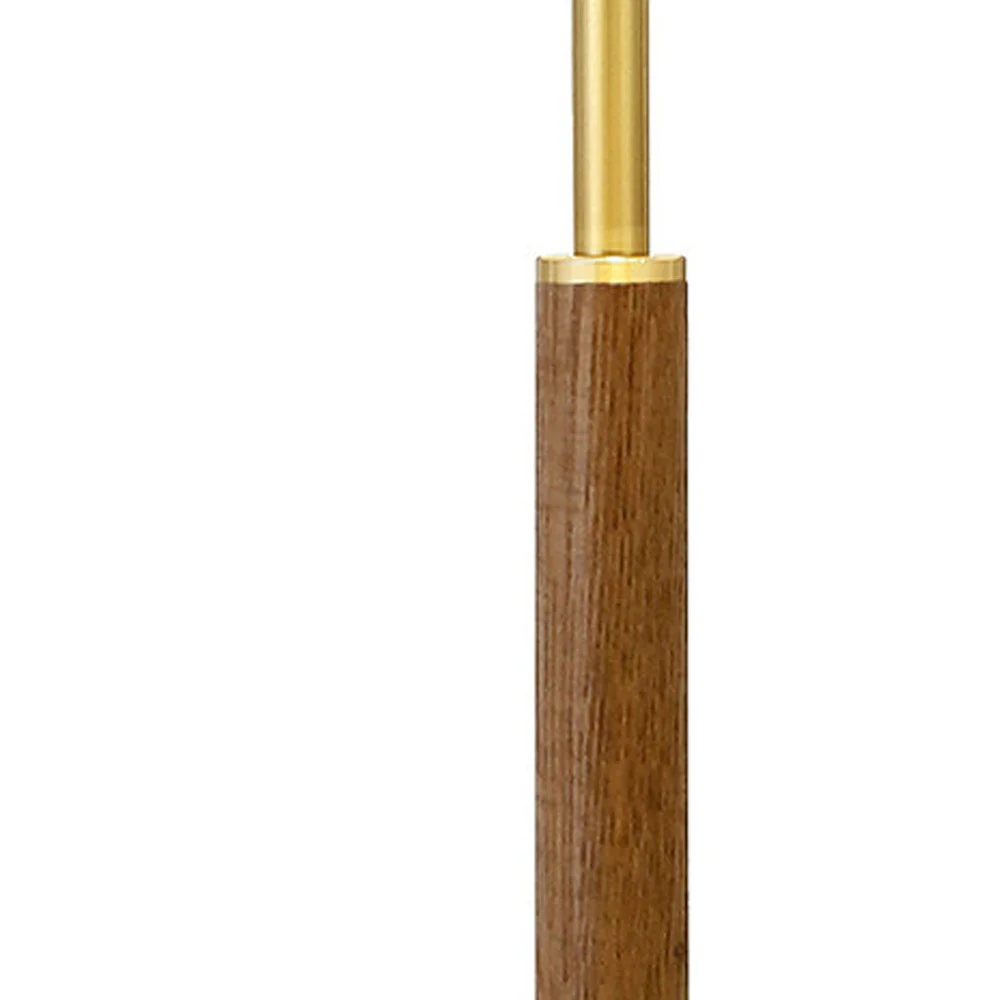 Gold and Oak Metal Two Light Table Lamp With White Drum Shade By Homeroots - Image 4