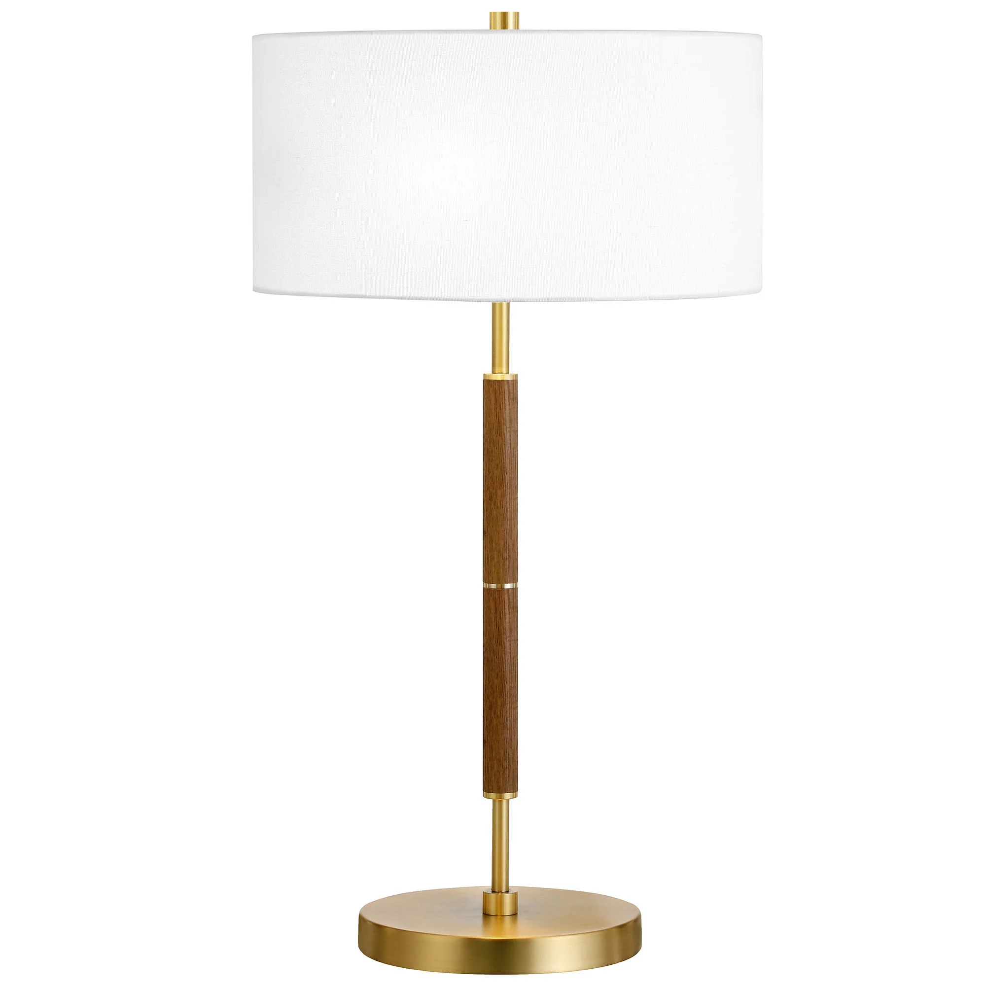 Gold and Oak Metal Two Light Table Lamp With White Drum Shade By Homeroots - Image 5