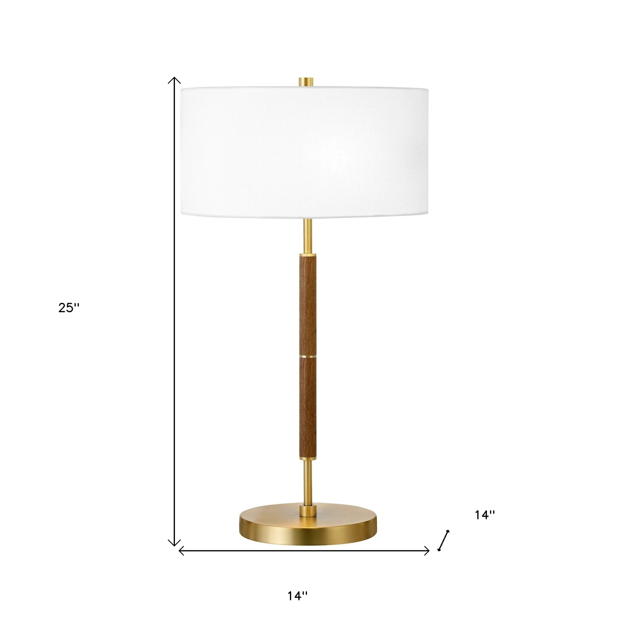 Gold and Oak Metal Two Light Table Lamp With White Drum Shade By Homeroots - Image 8