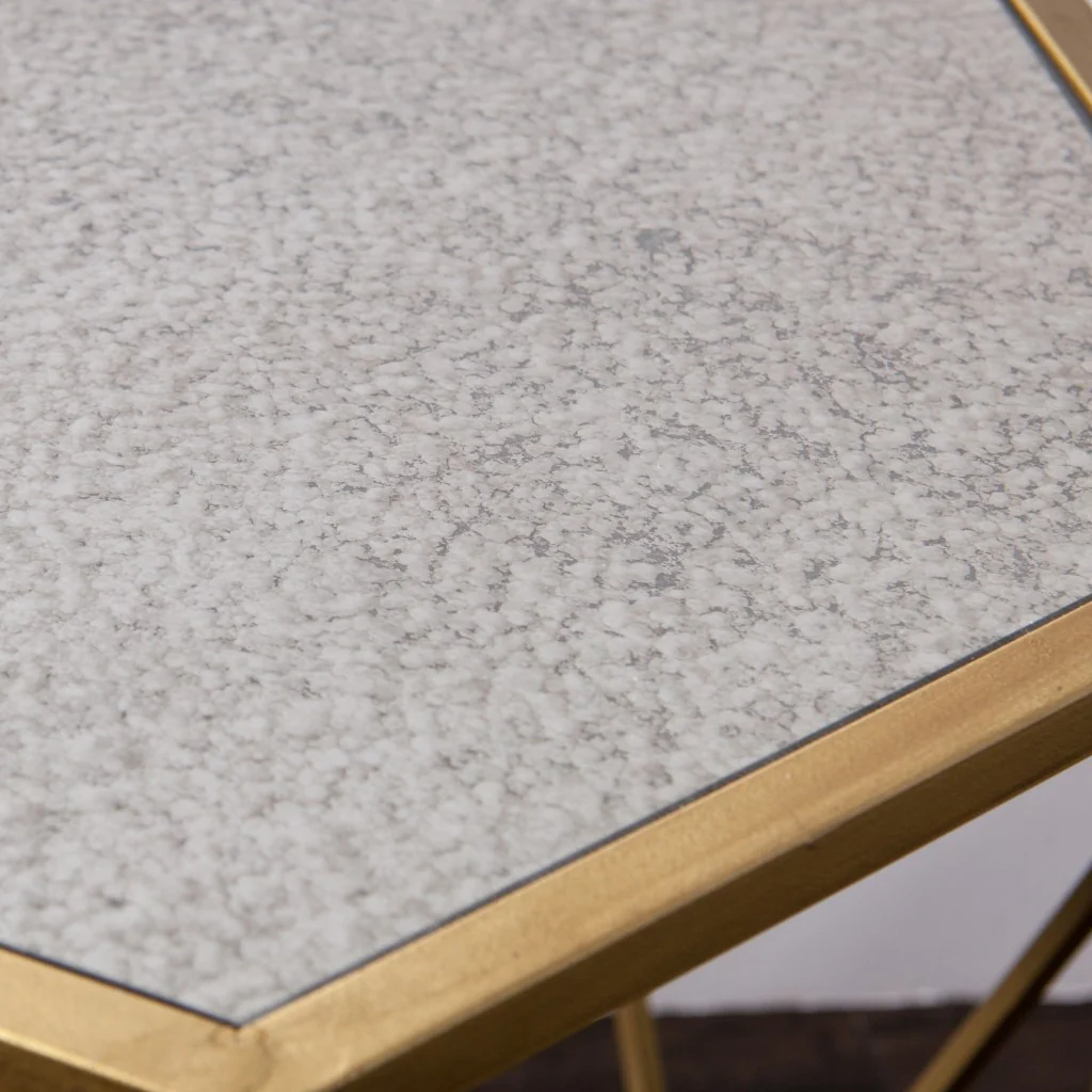 Gold And Reflective Glass Hexagon Mirrored End Table By Homeroots - Image 4