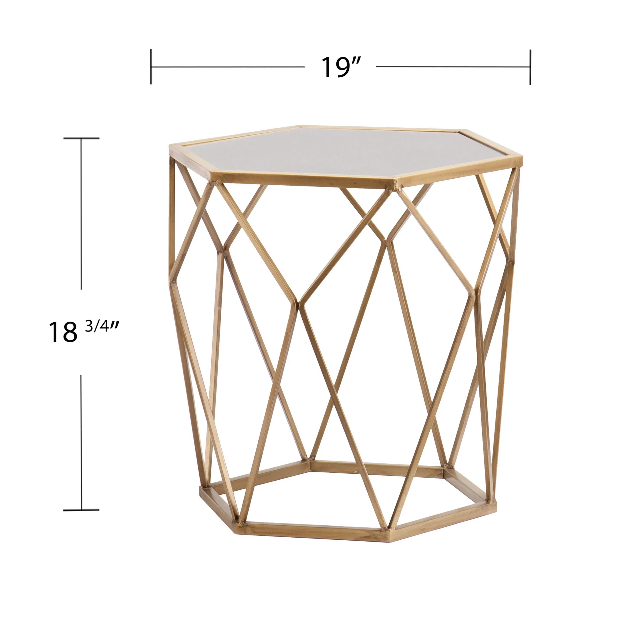 Gold And Reflective Glass Hexagon Mirrored End Table By Homeroots - Image 5
