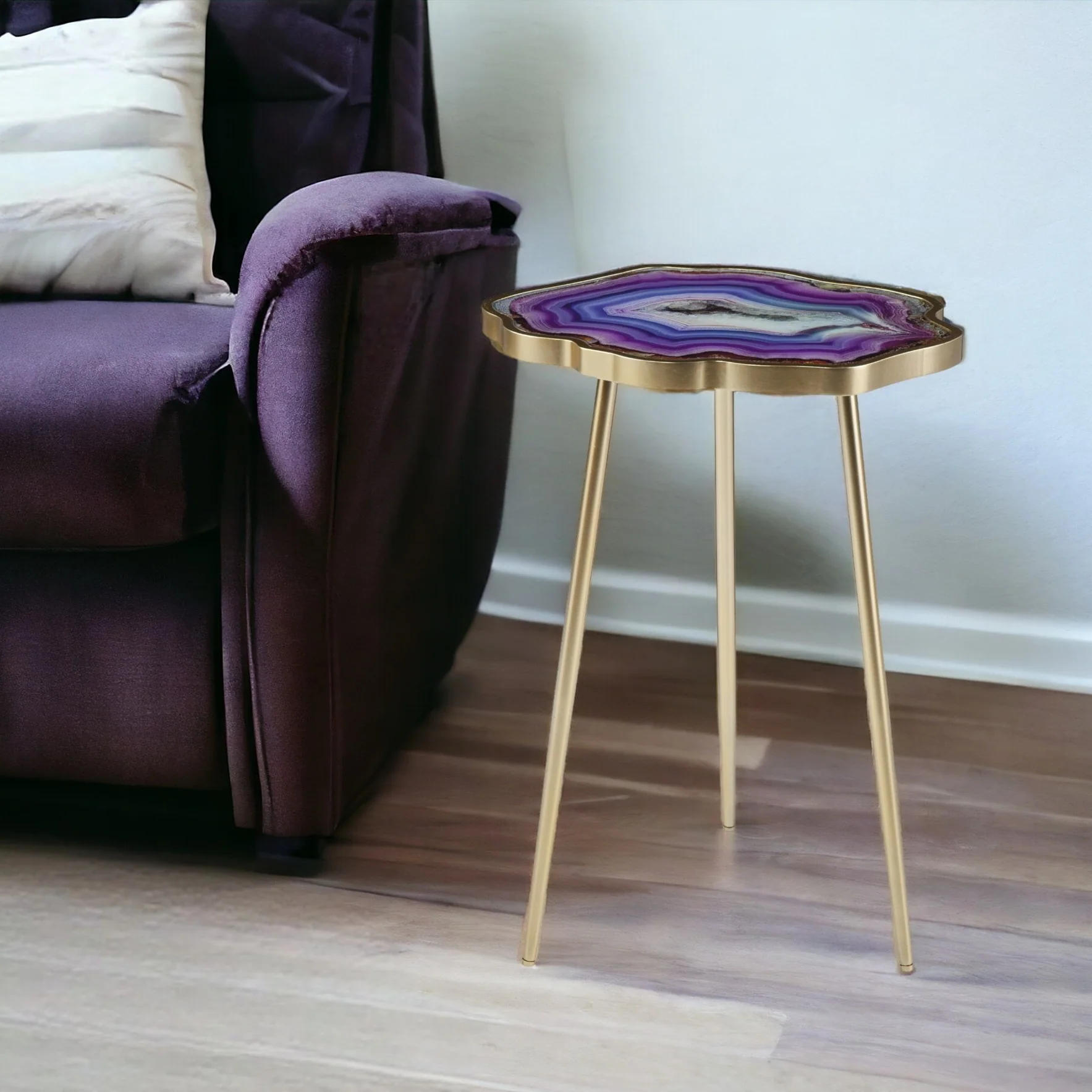 Gold And Shades Of Violet Faux Agate End Table By Homeroots - Image 2